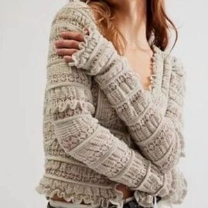 NWT Free People Womens Wild Roses Cardigan Gray Feminine Rose Button Size XS